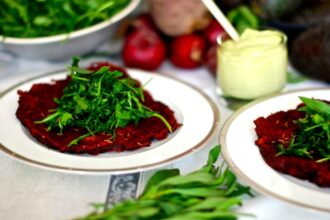 Beet and Zucchini Pancakes With Ruccola Tarragon Salad [Vegan, Gluten-Free] – One Green Planet