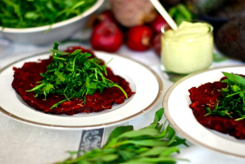 Beet and Zucchini Pancakes With Ruccola Tarragon Salad [Vegan, Gluten-Free] – One Green Planet
