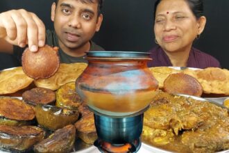 BENGALI PITHA RECIPE , PANTA BHAT WITH FISH MUKBANG EATING SHOW