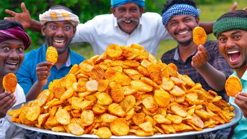 SPICY POTATO CHIPS | Accordion Potatoes Recipe Cooking In Village | Home Made Masala Potato Fry