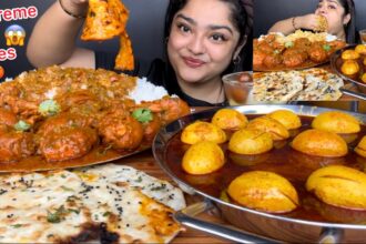 DESI VILLAGE STYLE EGG CURRY WITH CHICKEN DRUMSTICKS CURRY WITH BUTTER KULCHA, RICE, GULAB JAMUM