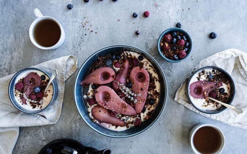 Berry Lavender Poached Pears With Granola [Vegan, Gluten-Free] – One Green Planet
