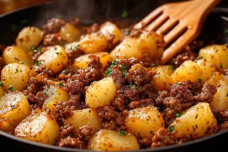 Just add ground beef to the potatoes! And the result will be amazing! Simple dinner recipe!