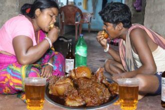 Unic Method Pork Masala Curry Eating And Wine Drink Tribe Couple ||